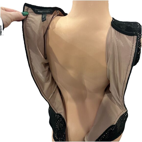 BCBG Maxazria Black Lace Nude Lining y2k Peplum Top Sz XXS Vicktoria Zip - Picture 6 of 11